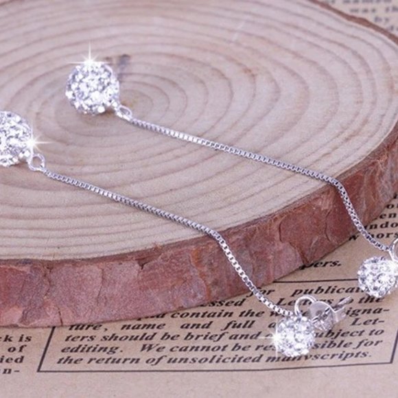 *925 Sterling Silver Diamond Ball Chain Earrings - Picture 2 of 10